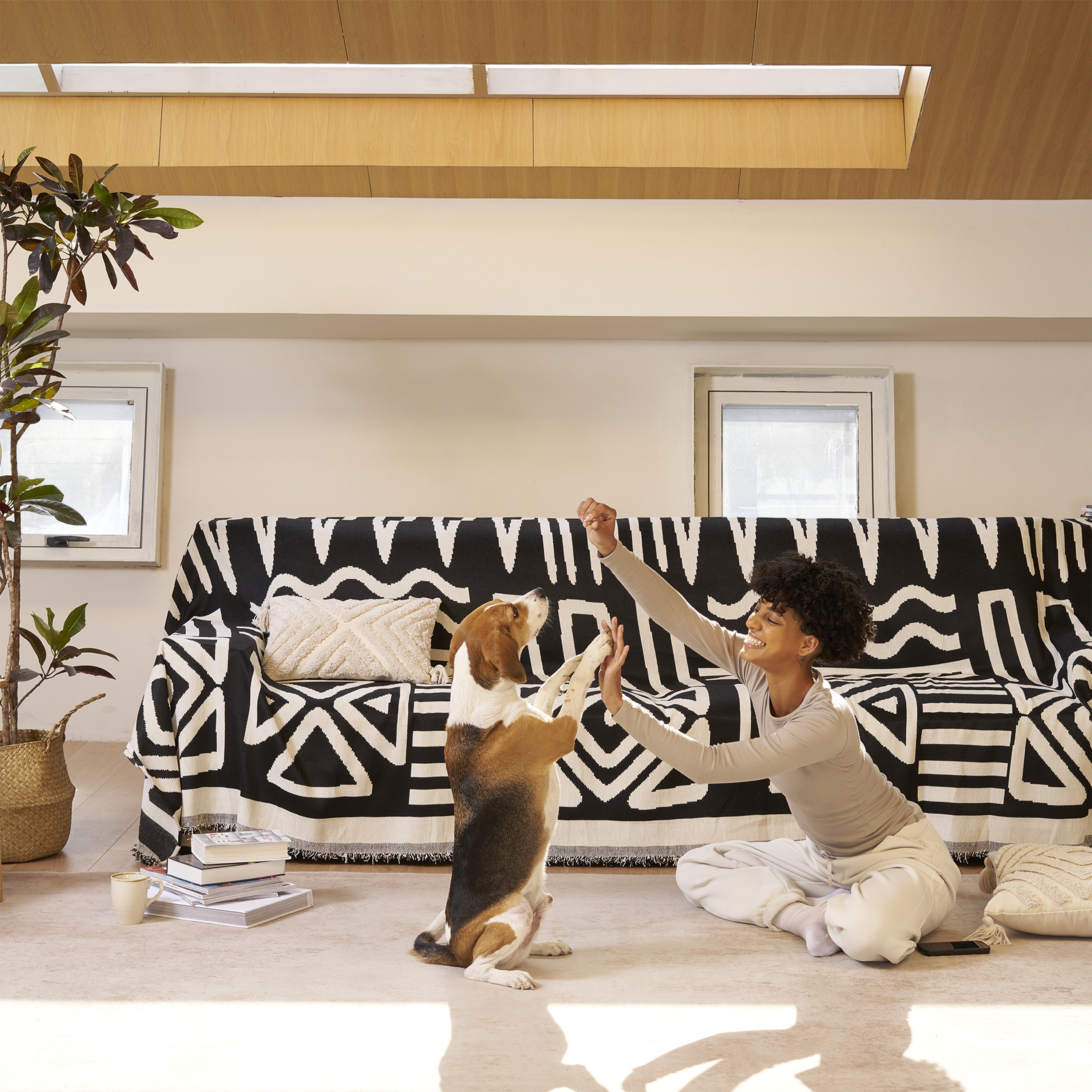 Antislip Geometrisch Patroon Pluche Sofa Hoes